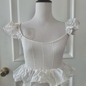 Zara Cropped White Fairycore Ruffled Peplum Women's Top